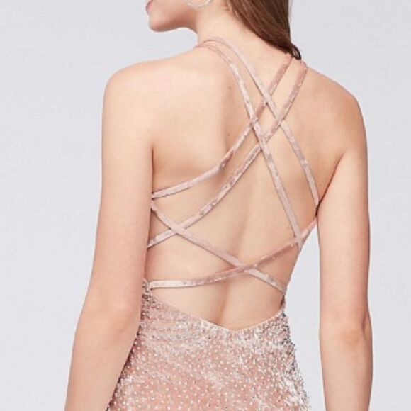 Xscape Crushed Velvet Halter Sheath Gown with open back (8) - Picture 2 of 13